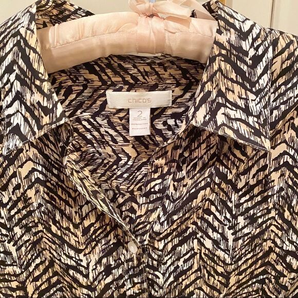 Chico’s Boho Cotton Animal Print Blouse Like New - Picture 2 of 4